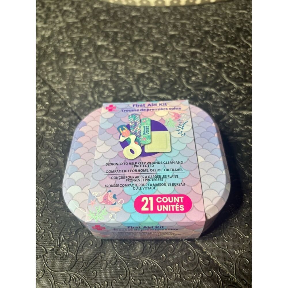 New Mermaid Print Compact First Aid Kit - Pastel Purple Pink Blue 21 pc